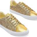 AISFAES Glitter Sparkly Low Top Sequins Lace Up Tennis Shoes Comfort Bling Fashion Shiny Walking Shoes (7 Women/6 Men)