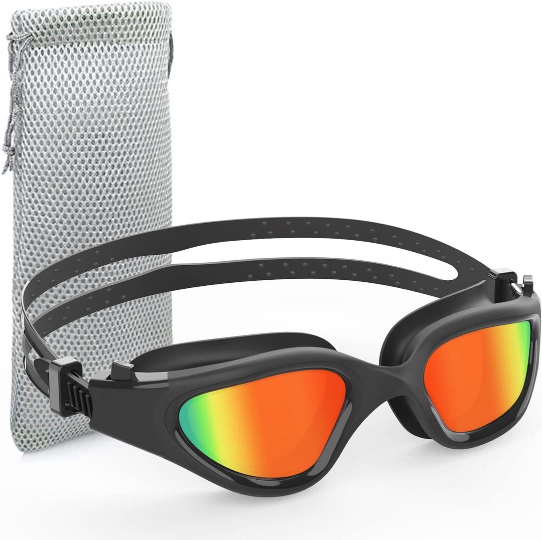 Swim Goggles, Polarized Swimming Goggles Swimming Goggles for Men Women Adults,Anti Fog/UV Protection (Polarized + Mirror Red)