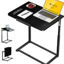 Tv Tray Table Set of 2,Extra Large Dinner Food Tray Table,Couch&Bed Eating Desk,Heavy Duty Folding Laptop Side Table with 8 Height&90° Tilt Adjustable,C-Shaped End Table with Phone Slot Black, 2 Pack