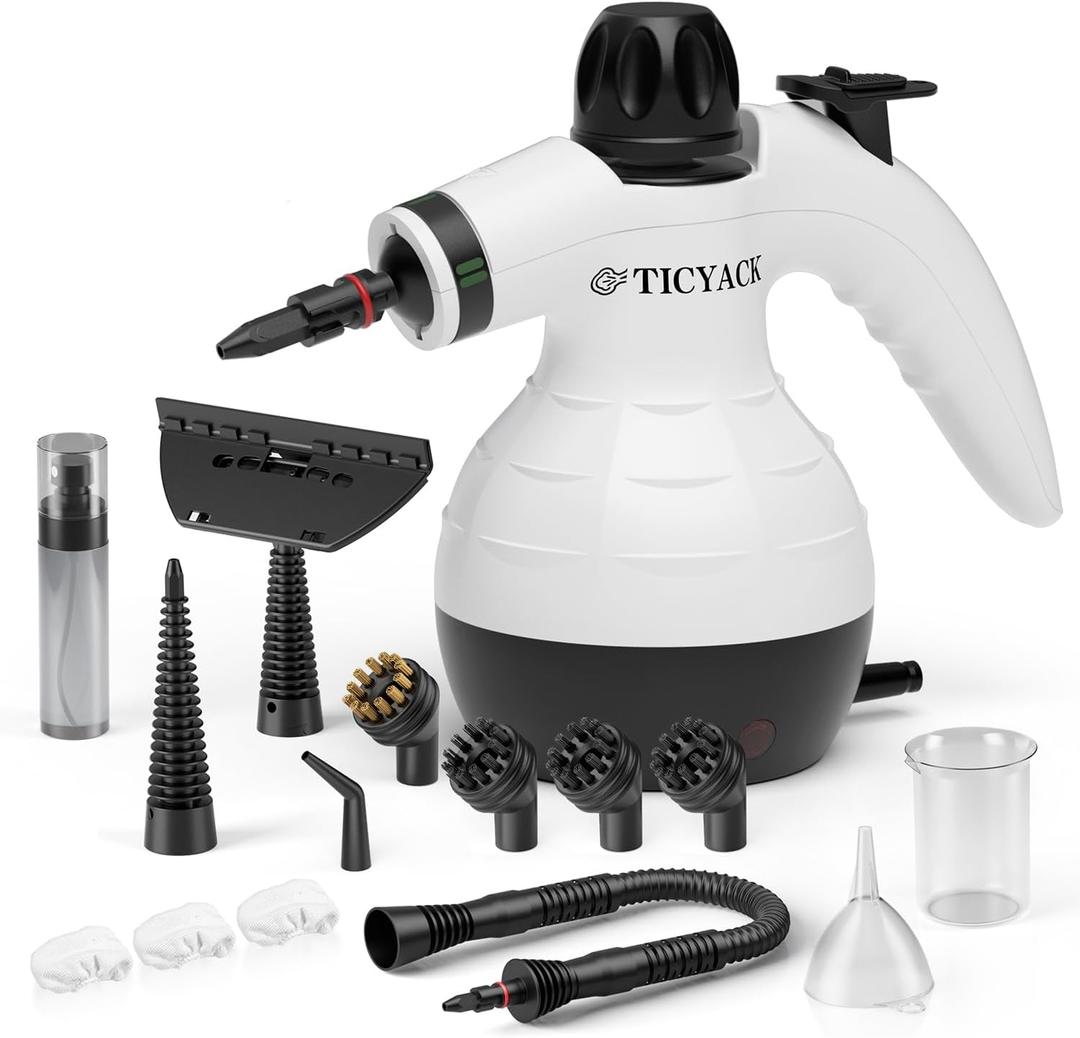 TICYACK Handheld Steam Cleaner, Steam Cleaner with 16 PCS Accessory & Safety Lock, Capacity, Multi-Surface Deep Cleaning for Home, Car, Bathroom, Grout, Floor, Window(White/Black)