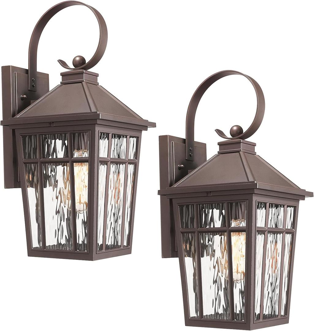 Outdoor Porch Light, 2-Pack Exterior Wall Lights for House, Waterproof 18'' Oil-Rubbed Bronze Outdoor Sconce Lighting with Water Ripple Glass for Front Door Porch Patio Garage Garden, Medium-2Packs