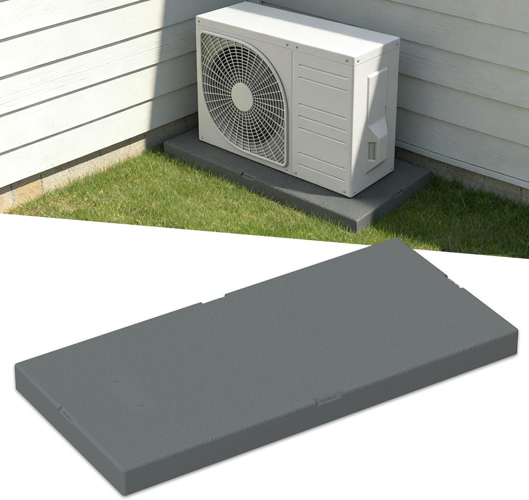 AC Unit Condenser Pads: Mini Split Pad for Air Conditioner, 18" W x 38" L x 3" H Inch Portable Ground Base Anti Vibration for Ductless Minisplit Heat Pump Systems HAVC, Generator, Gray