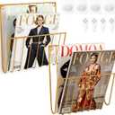 2-Pack Wall Magazine Holder File Organizer Mental , Wall Mounted Magazine Rack for Space-Saving, Walls Magazine Holder for Mail, Bathroom & Home Office Organizer, Office Living Room(Gold)