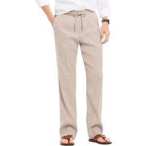 COOFANDY Men's Casual Linen Summer Beach Pants Lightweight Drawstring Elastic Waist Yoga Trousers (Khaki)