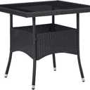 Patio Dining Table Black Poly Rattan and Glass 16kg/35.2ib Outdoor Tables
