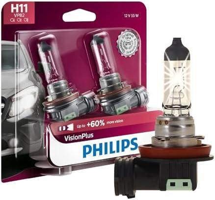 Philips Automotive Lighting H11 VisionPlus Deluxe Upgrade Automotive Replacement Headlight Bulb, for High Beam, Low Beam, and Fog Positions (Pack of 2)