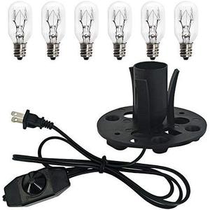 haraqi Himalayan Salt Lamp Cord (6ft) with Dimmer Switch,Original Replacement Cord with Base Assembly(3.34 Inches) and 6 Piece 25 Watt E12 Bulbs for Salt Rock Lamp