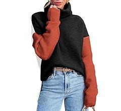 Dokotoo Women's Casual Turtleneck Sweater with Long Sleeves and Side Slit, Size 2XL
