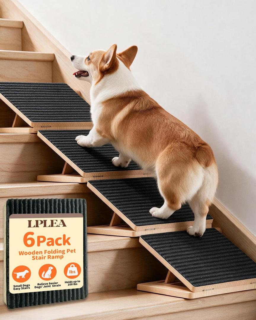 6 Pack Upgraded Dog Ramps for Stairs, Adjustable Portable Pet Steps