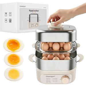 Hard Boiled Egg Steamer 16 Eggs, 304 Stainless Steel, Auto Shut Off | 350W heating, 30-min timer, 2-tier (8 per layer, 16 total), dishwasher-safe, BPA-free, for meal prep, breakfast, camping