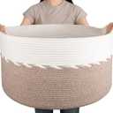 OIAHOMY 87L Extra Large Blanket Basket, 23" x 13", Jumbo Laundry Hamper, Cotton Rope Basket with Handles for Living Room,Baby Toy Storage Bins, Brown