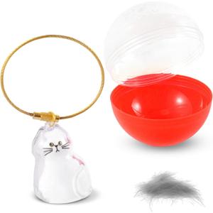 2 x Cat Hair Keychain Set - Pet Fur Keepsake with Plastic Storage Ball (Doubles as Cat Toy) (red)