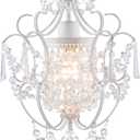 Modern Mini Chandelier,White Retro Crystal Light Fixtures Ceiling Mount 1 Light Small Crystal Chandeliers for Bedroom Elegant Hanging Lighting for Girls Room Dining Room Closet Kitchen Island