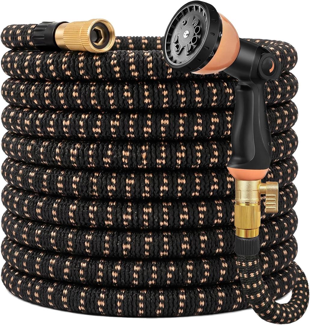 150 ft Expandable Garden Hose, Lightweight Expanding Water Hose with 10 Function Nozzle, 3/4" Solid Brass Fittings, 5-Layer Latex Core, No-Kink Flexible Retractable Hose for Patio, RV, Car Washing