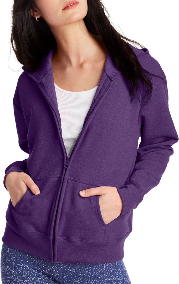 Hanes Women's Hoodie, Ecosmart Fleece Full-zip Hoodie, Zip-up Hooded Sweatshirt (Large, Violet Splendor Heather)
