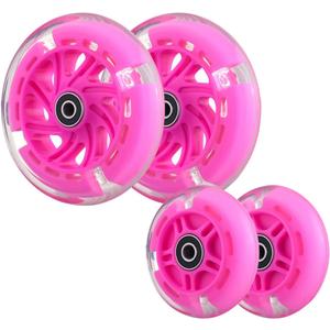 Front 120mm & Rear 80mm Light-Up Flashing 3-Wheeled kid Scooter Replacement Wheels, Complete Wheels Set for 3-Wheeled Kid Push Scooter, Set of 4 (Pink)