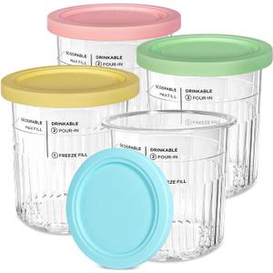 Creami Deluxe Pints and Lids Compatible with Ninja 11-in-1 NC501 NC500 Series Creami Deluxe Ice Cream Maker, 24oz NC501 for Ninja Creami Deluxe XL Cups 4 Pack