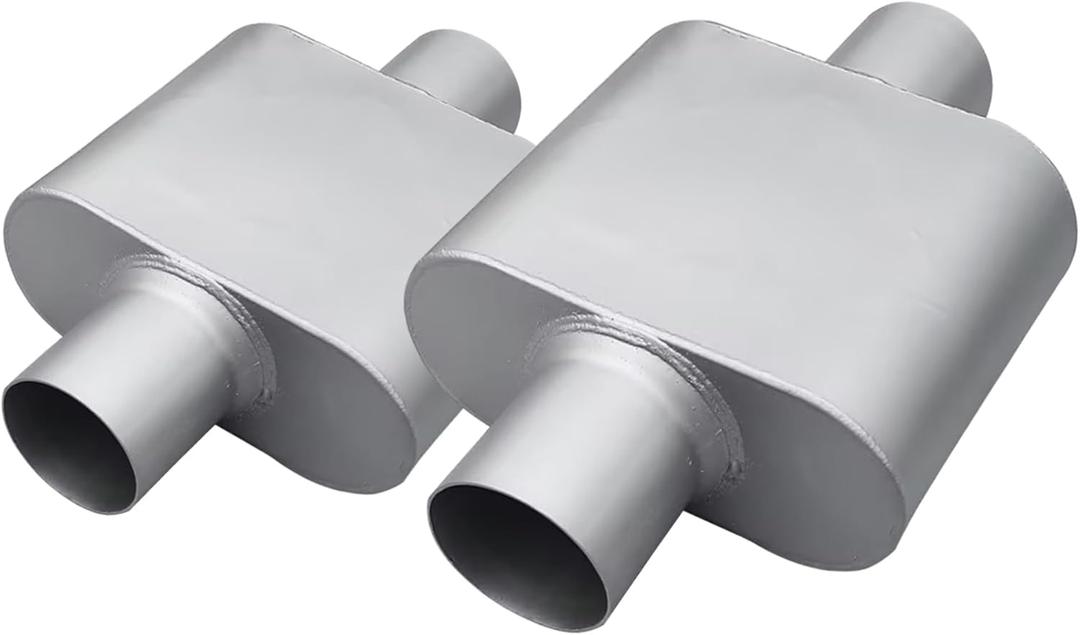 Universal 3"(ID) Inlet 3"(ID) Outlet Single Chamber Muffler - 13" Total Length (7x9x4 in Body), Aluminum Coated Exhaust with Internal Baffle to Produce Aggressive Deep Sound (2 Pack)