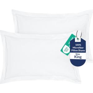 Royale Linens Pillow Shams 2 Pack King Size 20x36 Inch - Brushed 1800 Microfiber - Bed Pillow Shams, Wrinkle Resistant Super Soft and Cozy - Back Overlap Closure - Oxford Pillowcase (King, White)