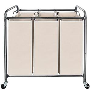 STO STO Laundry Sorter 3 Section, 3 Bag Clothes Hamper, Rolling Laundry Cart Basket with Heavy Duty Lockable Wheels and Removable Bag for Laundry Room, Bedroom, Closet, Beige