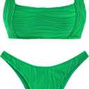 ZAFUL Women Strapless High Cut Bandeau Bikini Lace Up 2 Pieces Swimwear (Medium, 10-deep Green)