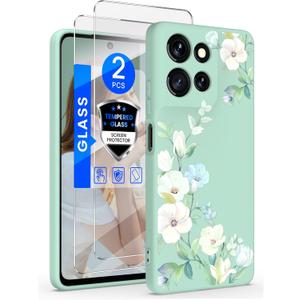 Yucenx for Motorola Moto G 5G 2025 Case, Girls Women Florals Liquid Silicone Phone Case, Shockproof Anti-Scratch Soft Protection Case with 2X Screen Protectors for Moto G 5G 2025 (Hibiscus) (6.7 inch)