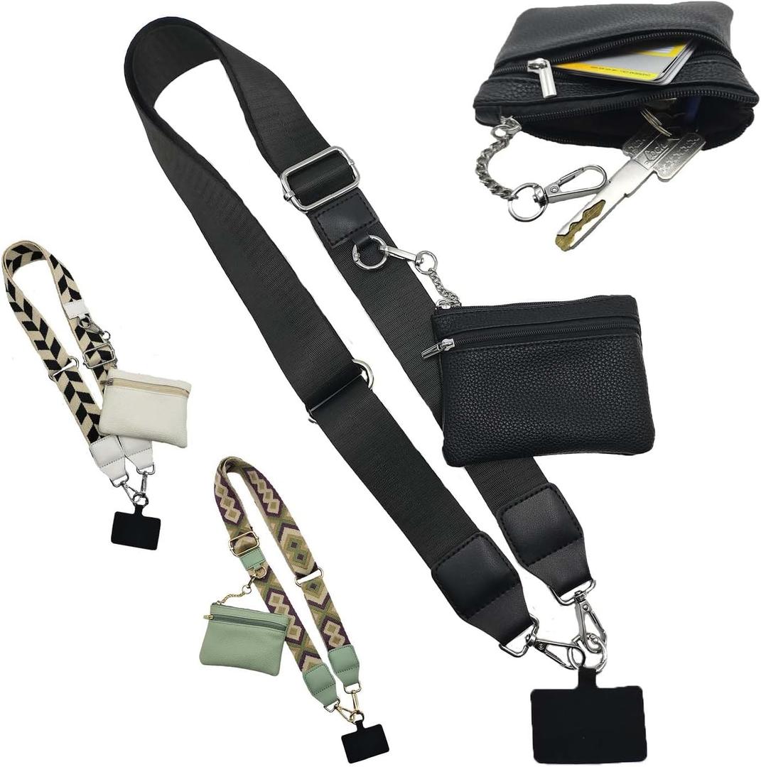 Clip and Go Strap for Phone with Wallet Crossbody,Clip and Go PhoneStrap with Wallet,Phone Strap with Zippered Pouch,Clip and Go PhoneStrap(Black)