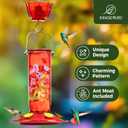Kingsyard Hummingbird Feeder for Outdoor Hanging - Charming Patterned Glass Humming Bird Feeder with 6 Feeding Ports and Ant Moat, Ideal Gift Choice for Bird Lovers, Red