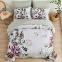 Luxudecor Floral Comforter Set Queen Size 7 Piece, Green Flower Bed in a Bag, Elegant Floral Comforter with Sheet Set, Soft Microfiber Bedding Set for All Season (Green, 90"x90")