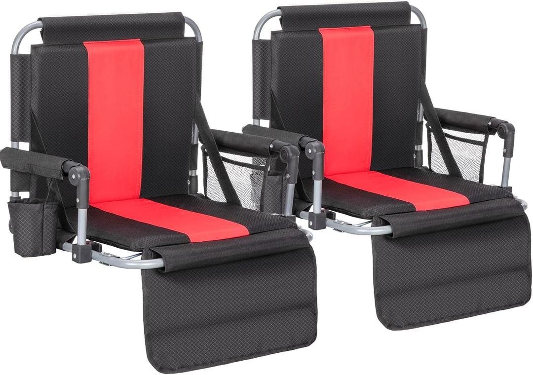 ALPHA CAMP Stadium Seat Chair for Bleachers with Back & Arm Rest (Black Red-2pcs)