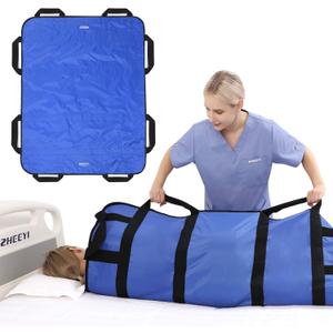 Multipurpose 48" x 40" Positioning Bed Pad with Reinforced Handles - Reusable & Washable Transfer Sheet for Turning, Lifting & Repositioning - Double-Sided Nylon Fabric, Blue
