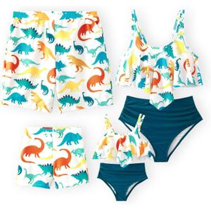 PATPAT Swim Trunks For Boy With Dinosaur Print (6-7 Years, White)