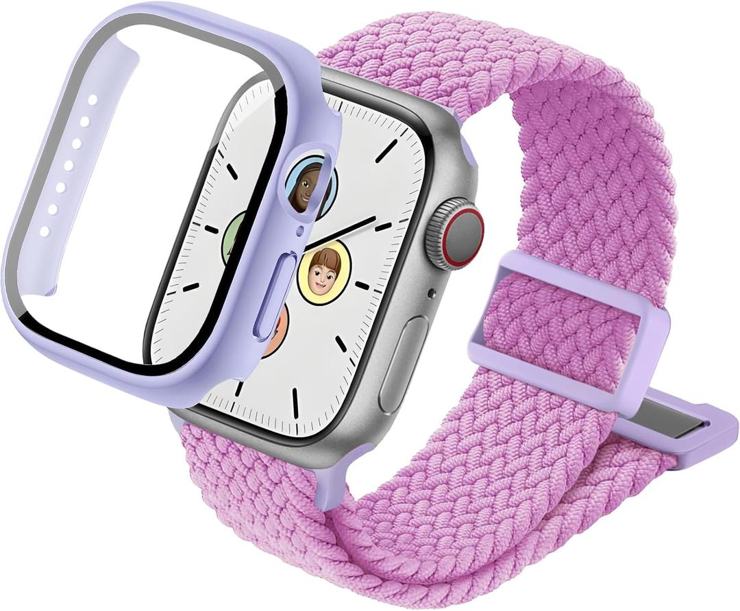 sylacor Braided Stretchy Band with Case Compatible with Kids Apple Watch Band (Purple, 38mm)
