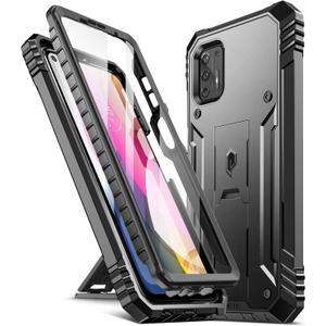 Poetic Revolution Series Case for Moto G Stylus (2021), Full-Body Rugged Dual-Layer Shockproof Protective Cover with Kickstand and Built-in-Screen Protector, Black