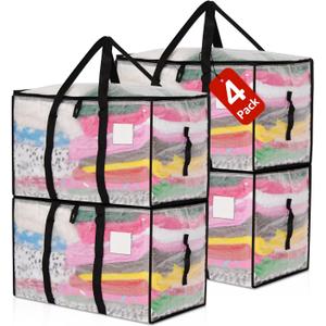 Moving Bags Heavy Duty Extra Large, Alternative for Moving Boxes & Moving Supplies,Clear Storage Bins with Lids, Plastic Packing Tote, Storage Bags for Clothes with Handles & Zippers(Clear, 4Pack)