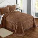 Montgomery Ward Emily Floral Chenille Bedspread, Soft Cotton Comforter Set, Queen Size Quilt - Luxury Hotel Bedding, Queen Bedspread (Chocolate, Queen)
