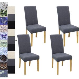 Dining Chair Covers, Jacquard Stretch Kitchen Chair Covers, Dining Room Chair Cover Set of 4, Detachable Washable Chair Covers, Chair Slipcovers, for Home, Restaurant, Banquet (Rice Flower, Grey)