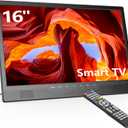 Desobry 16 Inch Small Smart TV - LCD Small Kitchen TV with WiFi, Bulit-in 180Adjustable Stand/ATSC Tuner/HDMI/AV/USB for Camping, Bedroom, RV, Patio, Indoor & Outdoor Use