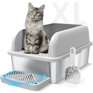 6" Enclosed Stainless Steel Cat Litter Box with Lid Extra Large Litter Box for Big Cats and Bunnies