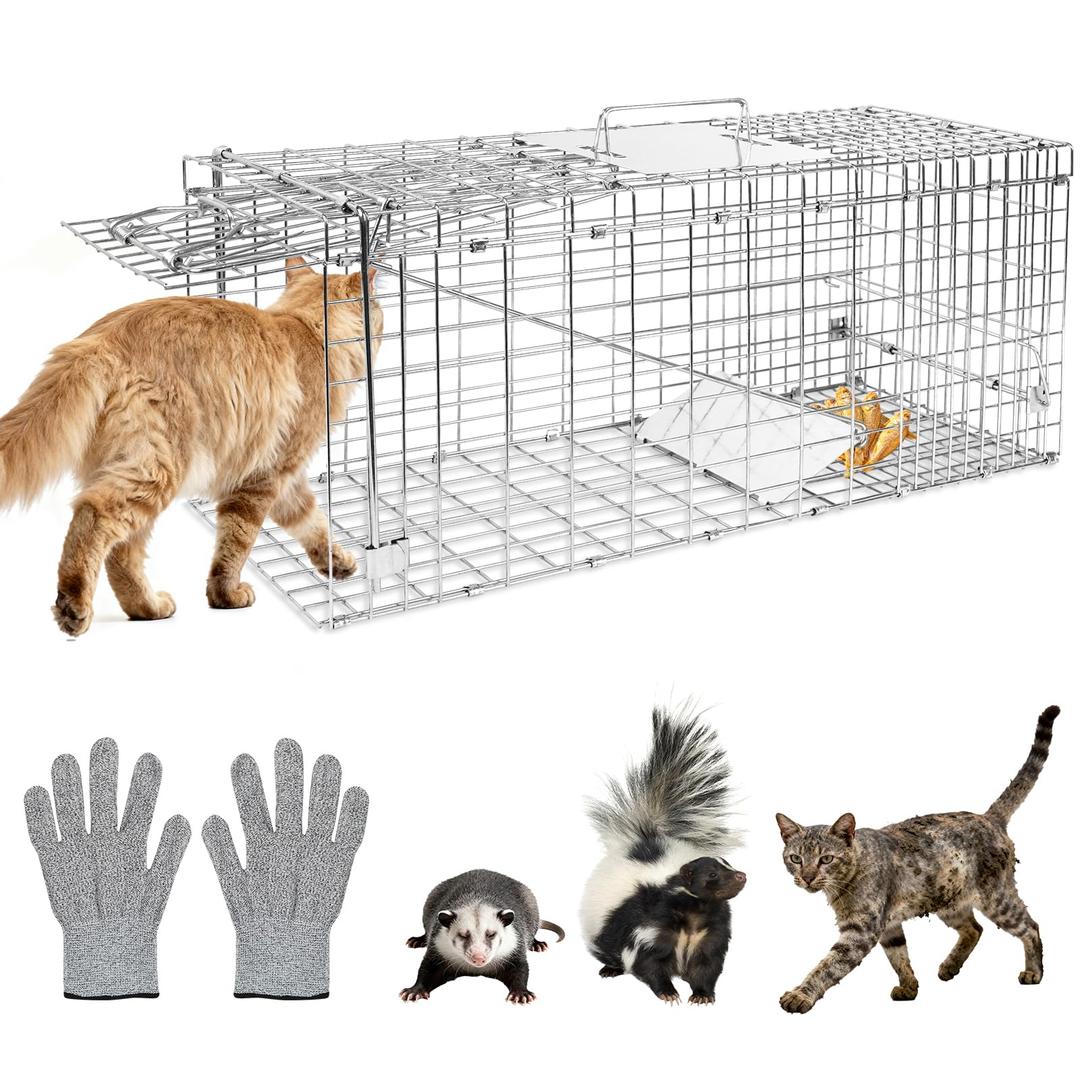 Humane Live Animal Trap Cage 32" × 13" × 11",Heavy-Duty Live Catch Cage for Raccoon, Squirrel, Stray Cats, Groundhogs, Armadillos, Opossums, Rabbits, Skunk, Mole, Small Wildlife Control