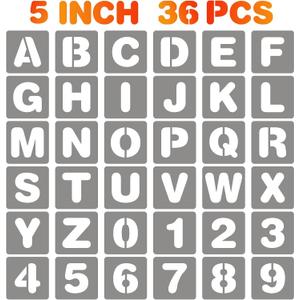 BAMIDELE 5 Inch Letter and Number Stencils, 36 Pcs Reusable Plastic Alphabet Spray Paint Stencils for Painting on Wood, Wall, Fabric, Rock, Chalkboard, Door Porch, Signage, DIY Craft Decoration