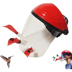 Hummingbird Feeder Helmet | Hands-Free Bird Feeder for Adults | 3 Feeding Ports Design | Adjustable Headband 18"-24" | Lightweight PVC, Weather Resistant (Red)