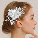 2 x New Crystal Pearl Headflower, Pearl and Silver Vine Wedding Hair Clip, Handmade Bridal Headpiece Luxury and Elegant Wedding Hair Clip(White)
