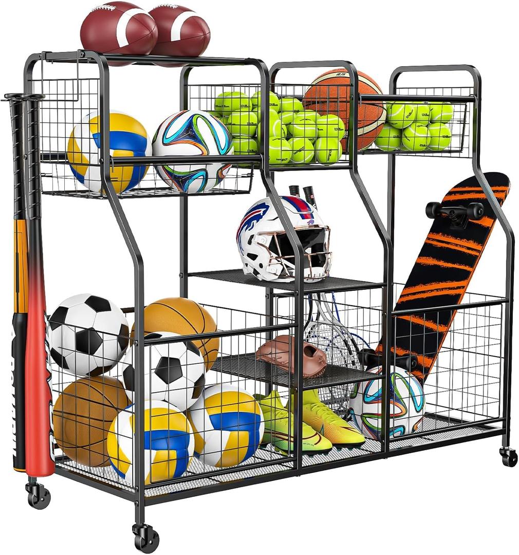 Garage Sports Equipment Organizer, Garage Ball Storage Rack, Garage Organizer System, Indoor/Outdoor Shelf Rack for Sports Gear