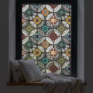 Boho Chic Window Privacy Film with Installation Tools - Soften Light, Reduce UV Rays, Decorative Stained Glass Window Tinting Film for Home, Window Clings 18"inch 