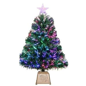 24inch Green Fiber Optic Christmas Tree,Pre-Lit Artificial Mini Christmas Tree, Tabletop Small Xmas Tree with Stars Holiday Home Decorations
