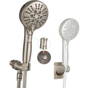 GwernKB Handheld Shower Head with on off Switch&Built-in Power Spray,7-Setting High Pressure Shower Wand with 79in Long Hose&Bracket and Extra Adhesive Shower Holder for Lower Mount,Brushed Nickel