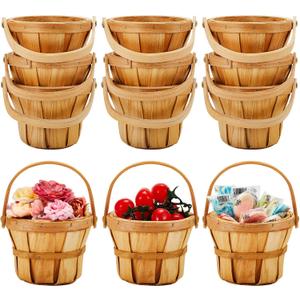 Marsui 10 Pcs Mini Wooden Apple Baskets Bulk for Gifts 4 x 5.1 Inch Mini Berry Baskets with Handle for Picnic Garden Picking Fruit Strawberry Flowers Crafts Picnic Home Wedding Party Decor