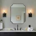MIRRORART 22x30 Black Scalloped Bathroom Mirror for Wall, Contemporary Rounded Notched Corner Rectangle Mirrors in 1 Stainless Steel Metal Frame Wall Mounted Vertical/Horizontal for Home Decor