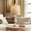 PARTPHONER Traditional Table Lamp Set of 2, Rustic Farmhouse Table Lamps for Living Room Bedroom, 22" Bedside Desk Lamps Vintage Nightstand Lamps with Linen Shades, Antique White